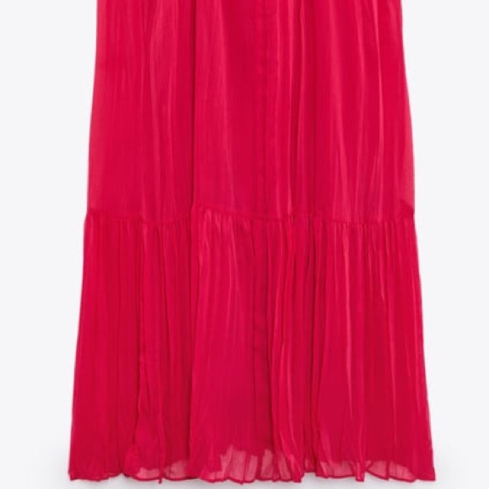 ZARA Fuchsia RIBBED DRESS VOLUMINOUS DRESS WITH BRAIDED STRAPS - Picture 14 of 16